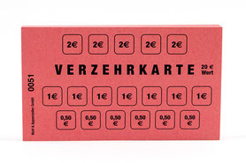 Verzehrkarte 20.-€ rot 50 Stück Block