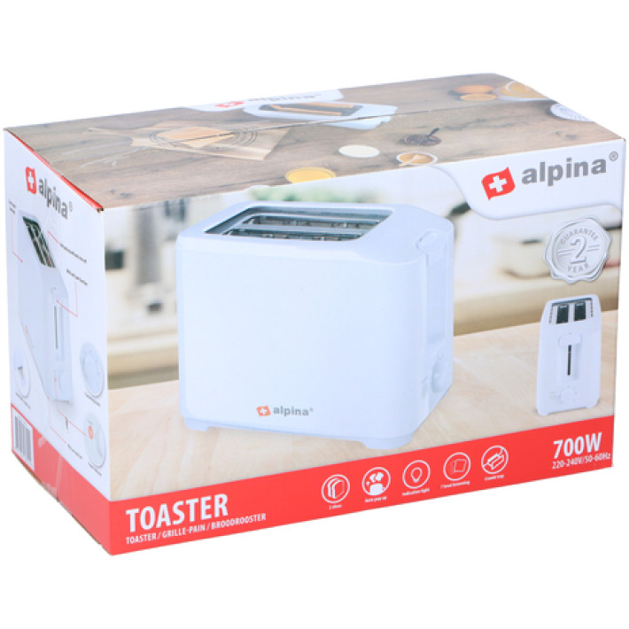 Toaster 700W 2 Scheiben Alpina weiss