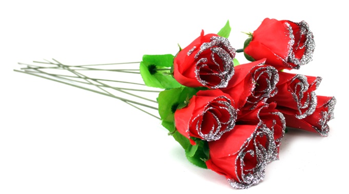 Rose 45cm rot mit Silberglitzer
